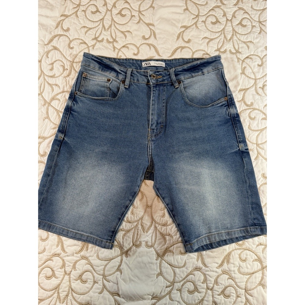 Zara Man Mens Denim Shorts Size 32 Blue Jean Bermuda Shorts Faded Wash